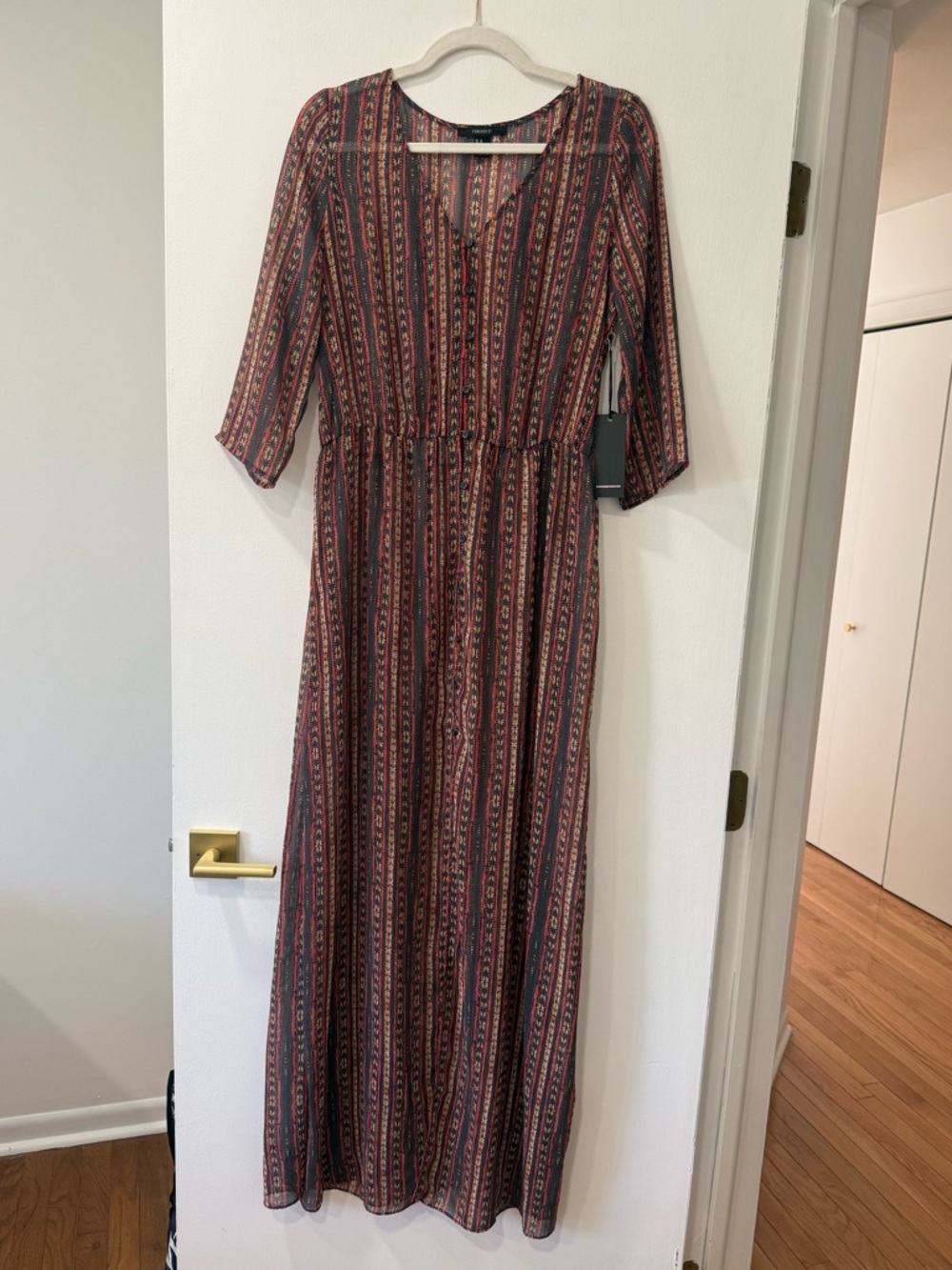 Forever 21 Burgundy and Navy Striped Maxi Dress